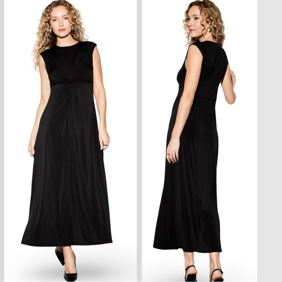 NWTS💓OCCASION M💓ELITE LINE LUSTROUS BLACK TWIST FRONT FIT & FLARE MIDI MAXI - Picture 1 of 16